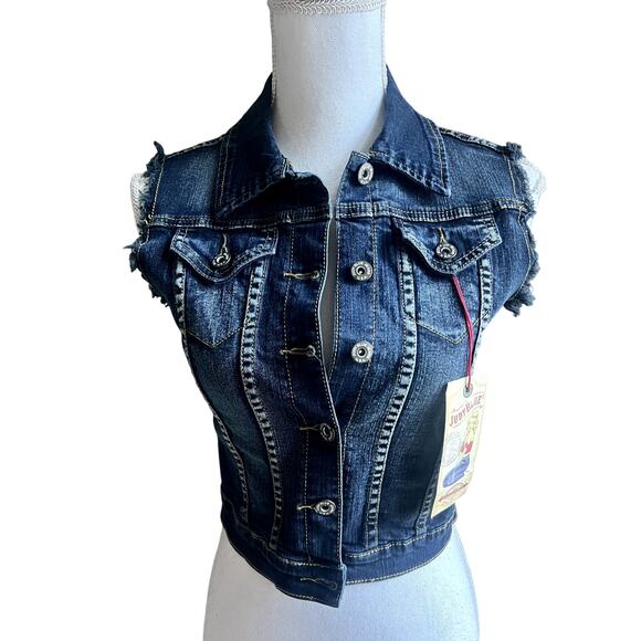 NWT Judy Blue distressed denim jean vest jacket size S - Picture 1 of 6